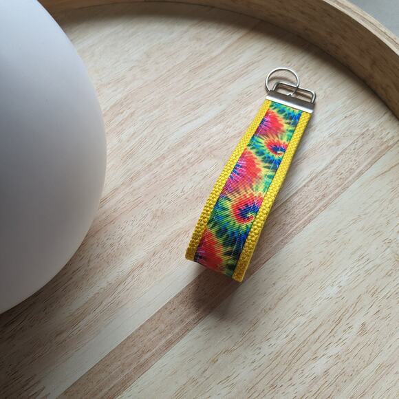 Tie Dye Keychain Wristlet Fabric Key FOB Gift New Drivers Boho Hippie Cheerful - Picture 3 of 7